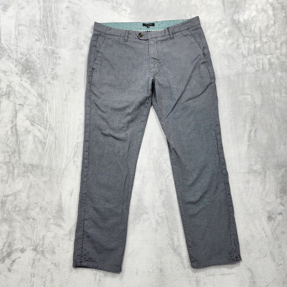 Ted Baker Pants Mens 36R Gray Tegatin‎ Micro Check Slim Fit Chino Casual Office